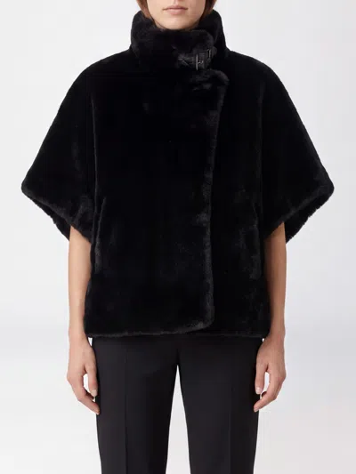 Pinko Comodino High Neck Short Faux Fur Coat In Black