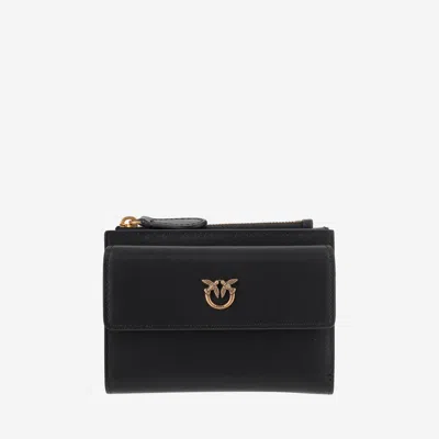 Pinko Compact Leather Wallet With Logo In Black