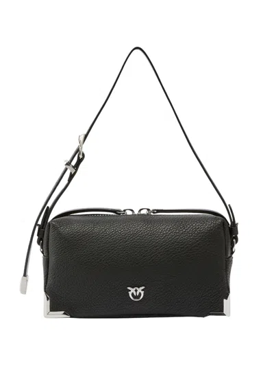 Pinko Compact Pebbled Sheepskin Shoulder Bag With Adjustable Strap In Black