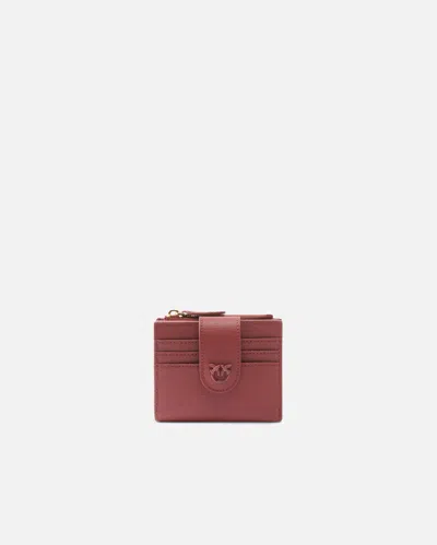 Pinko Compact Small Wallet In Saffiano Leather In Bordeaux Merlot-block Color