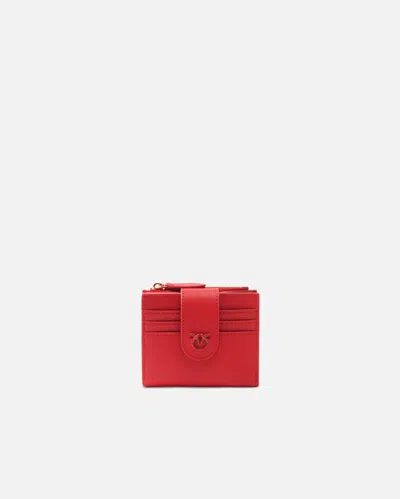 Pinko Compact Small Wallet In Saffiano Leather In Rouge-color Block