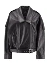 Pinko Cropped Leather Jacket With Asymmetrical Zip In Black