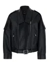 Pinko Cropped Leather Jacket With Asymmetrical Zip In Black