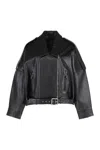 Pinko Cropped Leather Jacket With Asymmetrical Zip In Black