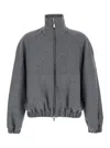 Pinko Consuelo Grey Cropped Jacket With High Neck And Elastic Trims In Wool Blend Stretch Woman In Gray