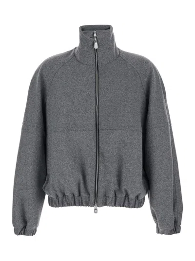 PINKO 'CONSUELO' GREY CROPPED JACKET WITH HIGH NECK AND ELASTIC TRIMS IN WOOL BLEND STRETCH WOMAN