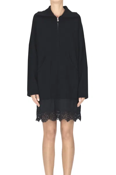 Pinko Lace-trim Zip-up Mini Dress With Elegant Collar In Black