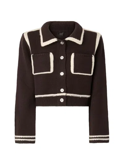 Pinko Contrast-trim Knit Jacket In Brown