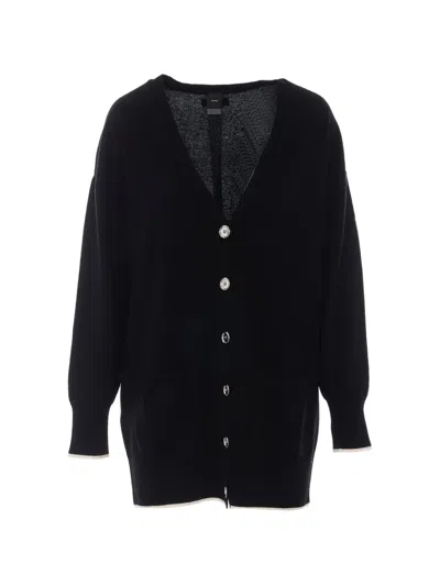 Pinko Contrast-trim Oversized Cardigan In 블랙