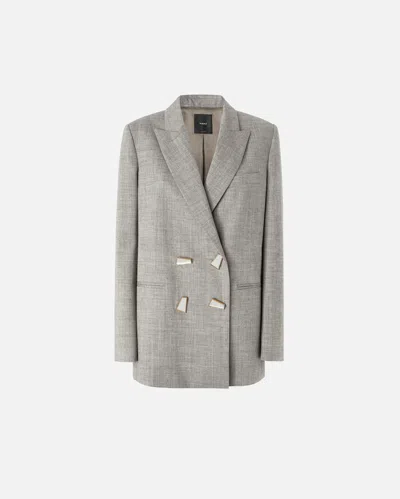Pinko Cool Wool Blazer With Geometric Buttons In Beige Argile