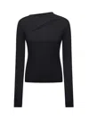 Pinko Asymmetric Long Sleeve Stretch Top In Black
