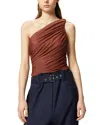 Pinko Draped One-shoulder Brown Top With Finish In Cinnamon