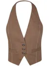 Pinko Tailored Brown Vest With V-neckline And Button Detail