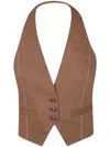Pinko Tailored Brown Vest With V-neckline And Button Detail In Brown
