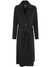 Pinko Wool Long Coat In Black Limousine