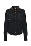 Pinko Contrast-stitching Denim Shirt In Blu Scuro