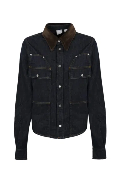 PINKO CORO SHIRT IN DENIM AND VELVET