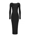 Pinko Black Long Dress With Ruffles And Boat Neckline In Tech Fabric Woman In Black