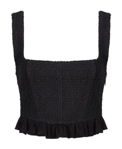 Pinko Corset Tweed Cropped Top In Limo Black