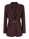 Pinko 'cortez' Bordeaux Jacket With Notched Revers And Removable Hood In Wool Blend Woman In Red