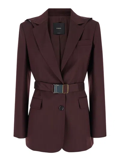 Pinko 'cortez' Bordeaux Jacket With Notched Revers And Removable Hood In Wool Blend Woman In Red