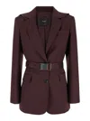 Pinko 'cortez' Bordeaux Jacket With Notched Revers And Removable Hood In Wool Blend Woman In Red