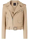 Pinko Costa Rica Leather Biker Jacket In Beige