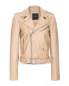 Pinko Costa Rica Leather Biker Jacket In Dove Beige