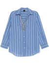 Pinko Blue And White Striped Shirt With Embellished Neckline