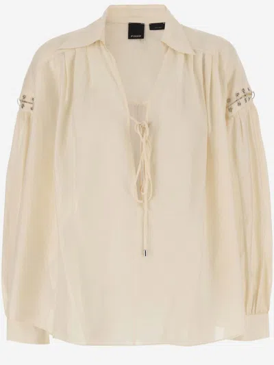 Pinko Cotton And Silk Blouse With Piercing In Pink