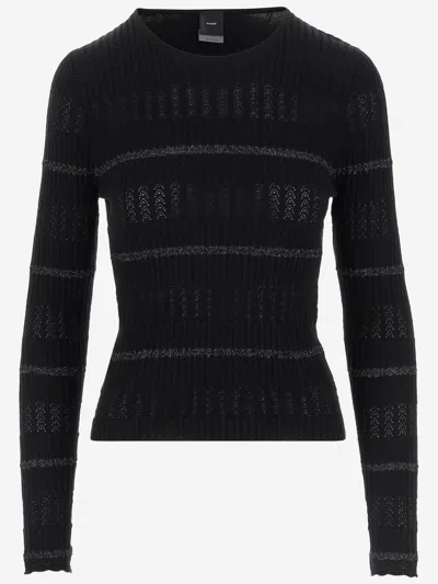 Pinko Cotton And Silk Pullover In Nero Limousine