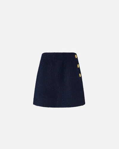 Pinko Cotton And Wool Bouclé Mini Wrap Skirt In Blue