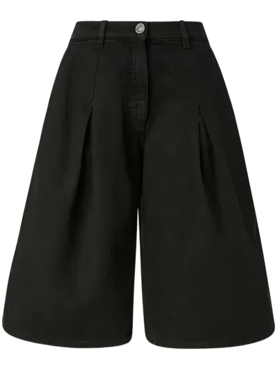 Pinko Wide Cotton Bermuda Shorts With Pockets In Black