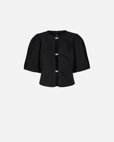 Pinko Cotton Blouse With Metal Buckles In Limo Black