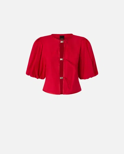 Pinko Cotton Blouse With Metal Buckles In Salsa Red