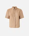 Pinko Brown Striped Shirt With Rounded Hem In Nude