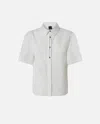 Pinko Multicolored Striped Short Sleeve Button-up Shirt In White/black/ Beige
