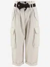Pinko Oversize Cargo Trousers With Belt In Bianco