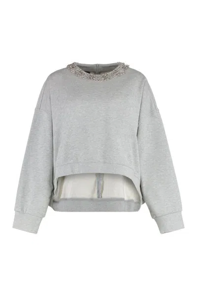 Pinko Cotton Crew-neck Sweatshirt In Grey