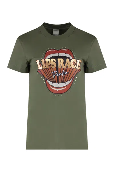 Pinko Cotton Crew-neck T-shirt In Green