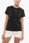 Pinko Cotton Crew-neck Trapani T-shirt With Contrasting Hearts In Black