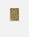 Pinko Cotton Crop Top With Neckline In Grigio Piombo