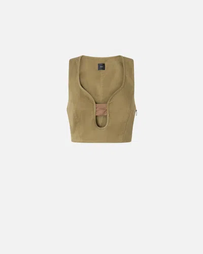 Pinko Cotton Crop Top With Neckline In Grigio Piombo