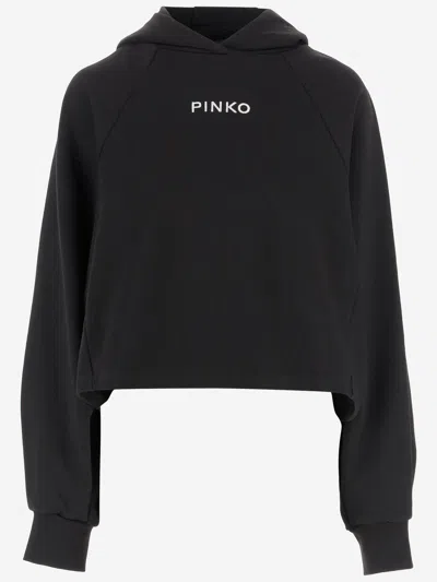 Pinko Cotton Cropped Sweatshirt With Logo In Black