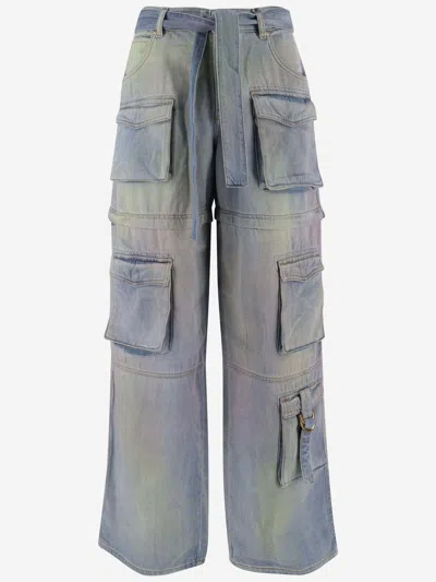 Pinko Cotton Denim Cargo Jeans In Denim Multicolor