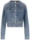 Pinko Blue Cropped Jacket With Patch Pockets On The Front In Blue