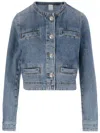 Pinko Blue Cropped Jacket With Patch Pockets On The Front In Grey