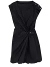 Pinko Cotton Dress With Pleated Skirt And Buttoned Shoulders In Black