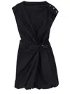 Pinko Cotton Dress With Pleated Skirt And Buttoned Shoulders In Black
