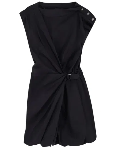 PINKO COTTON DRESS WITH PLEATED SKIRT AND BUTTONED SHOULDERS